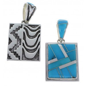 Turquoise Authentic Sterling Silver Reversible Pendant AX49427