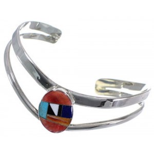 Lapis Turquoise Multicolor Inlay Sterling Silver Cuff Bracelet NS29836