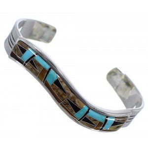 Multicolor Inlay Genuine Sterling Silver Cuff Bracelet AS39728 