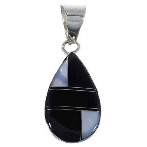 Mother Of Pearl and Black Jade Authentic Silver Pendant NS42633