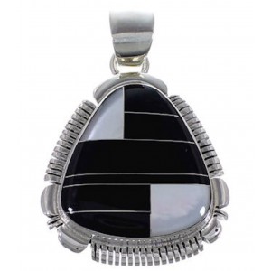 Southwest Jewelry Black Jade Mother Of Pearl Silver Pendant NS51409