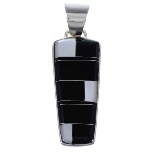 Sterling Silver Black Jade Mother Of Pearl Inlay Slide Pendant RS42793