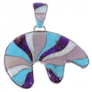 Turquoise Multicolor Sterling Silver Bear Whiterock Pendant AS33331 