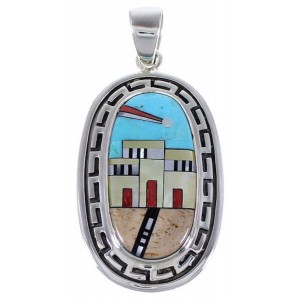 Native American Village Design Silver Multistone Pendant HS40959