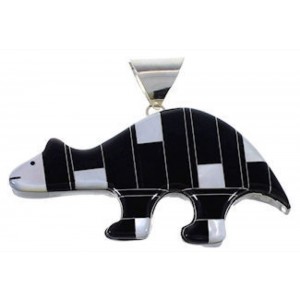 Mother Of Pearl Black Inlay Sterling Silver Bear Slide Pendant DS39244