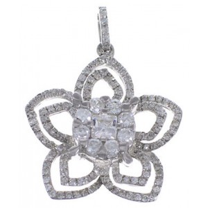 Sterling Silver And Cubic Zirconia Flower Pendant  NS55971