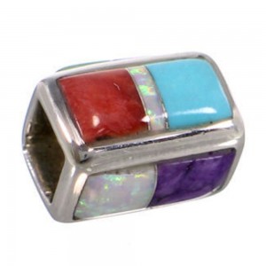 Multicolor Inlay Genuine Sterling Silver Bead Pendant AS32420