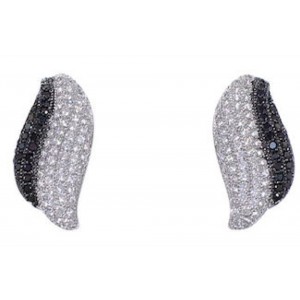 White Black Cubic Zirconia Sterling Silver Post Earrings AS55254