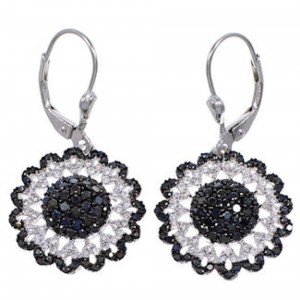 Sterling Silver Black White CZ Hook Dangle Earrings AS55263