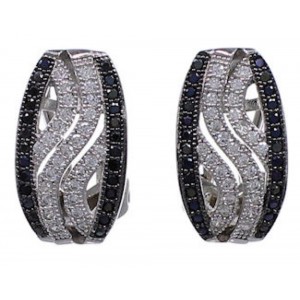 Sterling Silver Black White Cubic Zirconia Post Earrings DS55160