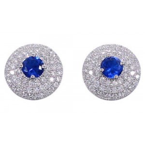 Blue White CZ Sterling Silver Post Earrings Jewelry AS55258