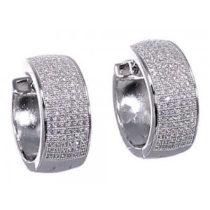 Cubic Zirconia Sterling Silver Hoop Post Earrings Jewelry AS55300