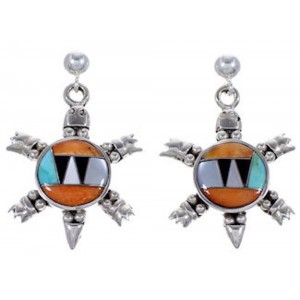 Turquoise Multicolor Silver Turtle Post Dangle Earrings RS39189
