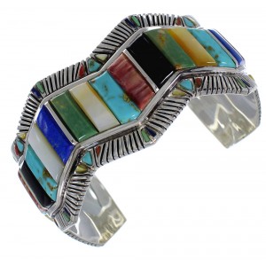 Southwest Authentic Sterling Silver Multicolor Cuff Bracelet CX49720