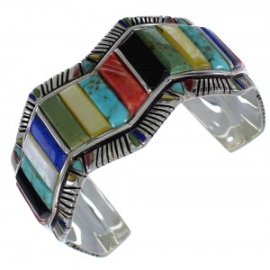 Southwest Multicolor Authentic Sterling Silver Cuff Bracelet CX49721