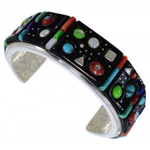 Southwest Sterling Silver Multicolor Inlay Cuff Bracelet YS59938