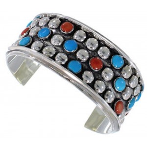 Southwest Sterling Silver Coral Turquoise Cuff Bracelet FX27263