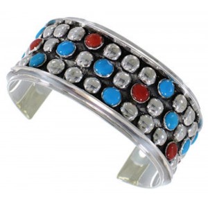Southwest Sterling Silver Coral Turquoise Cuff Bracelet FX27265