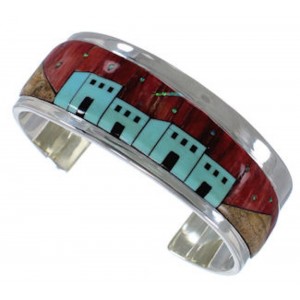 Multicolor Native American Design Silver Cuff Bracelet EX27853