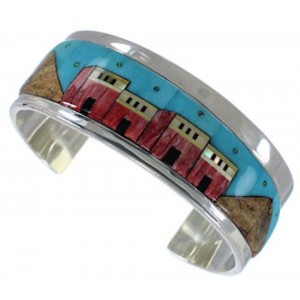 Multicolor Silver Native American Village Design Cuff Bracelet EX27887