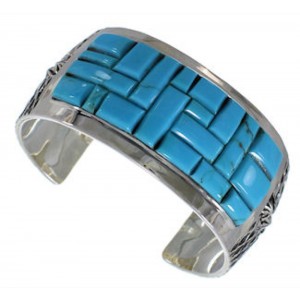 Southwestern Turquoise Inlay Silver Cuff Bracelet MX27103