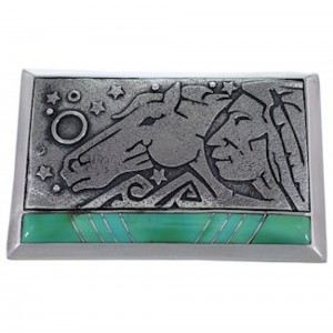 Southwest Chief Head And Horse Turquoise Silver Belt Buckle AW75310
