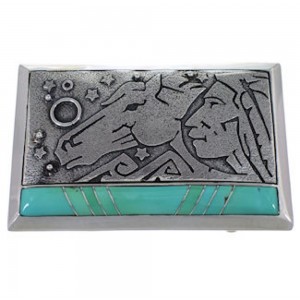 Sterling Silver Chief Head Horse Turquoise Inlay Belt Buckle AW75316