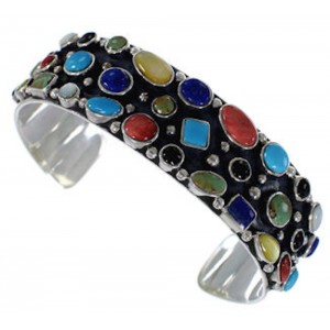 Multicolor Authentic Sterling Silver Cuff Jewelry Bracelet VX37767