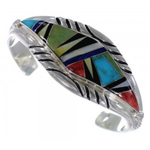 Multicolor Authentic Sterling Silver Cuff Jewelry Bracelet VX37712