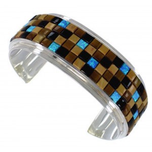 Multicolor Inlay Sterling Silver Cuff Jewelry Bracelet VX37718