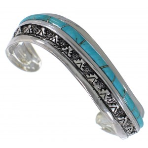 Turquoise Inlay Southwest Sterling Silver Cuff Bracelet TX39406