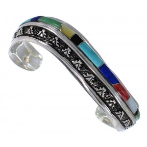 Southwest Sterling Silver Multicolor Inlay Cuff Bracelet TX39429