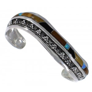 Sterling Silver Multicolor Inlay Southwestern Cuff Bracelet TX39439