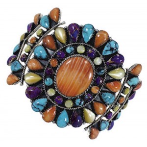 Southwest Sterling Silver And Multicolor Cuff Bracelet IS60990