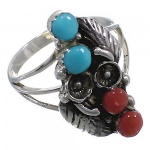 Turquoise Sterling Silver Coral Ring Size 7-3/4 GS58177