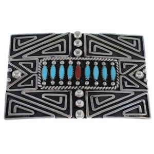 Turquoise And Coral Southwest Belt Buckle PX29152