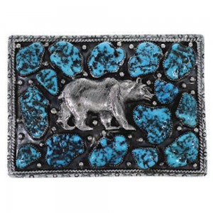 Turquoise Southwest Sterling Silver Bear Belt Buckle PS70776