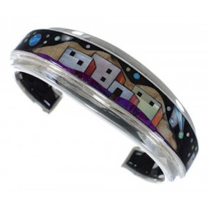 Multicolor Native American Village Design Silver Bracelet IS63264