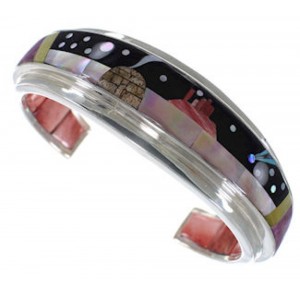 Silver Multicolor Native American Mesa Design Cuff Bracelet IS63307