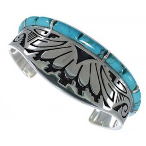 Southwest Turquoise Inlay Water Wave Silver Cuff Bracelet MX27276
