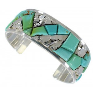 Southwest Sterling Silver Turquoise Inlay Bracelet CW64853