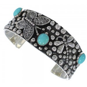 Southwest Turquoise Butterfly Dragonfly Silver Cuff Bracelet EX29357