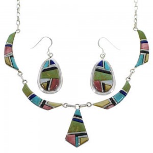 Southwest Multicolor Earrings And Link Necklace Set GS75439