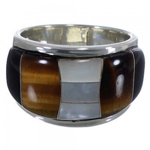 Tiger Eye Multicolor Sterling Silver Whiterock Ring Size 5-1/2 HS35043