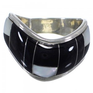 Mother Of Pearl Black Jade Sterling Silver Ring Size 7-1/2 RS42421