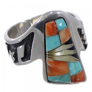 Multicolor Turquoise Jewelry Sterling Silver Ring Size 6-1/4 AS37148