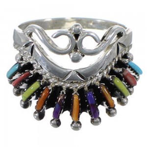 Multicolor Needlepoint Sterling Silver Jewelry Ring Size 8-3/4 EX22068