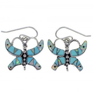 Turquoise Opal Inlay Butterfly Sterling Silver Earrings JW63152