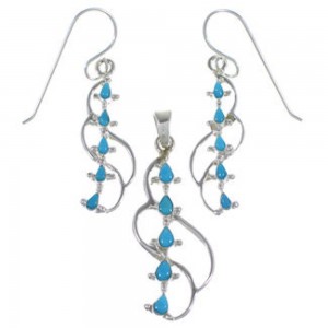 Sterling Silver Turquoise Pendant Earrings Jewelry Set NX65554