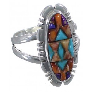 Multicolor Authentic Silver Inlay Ring Size 8-3/4 TX38164